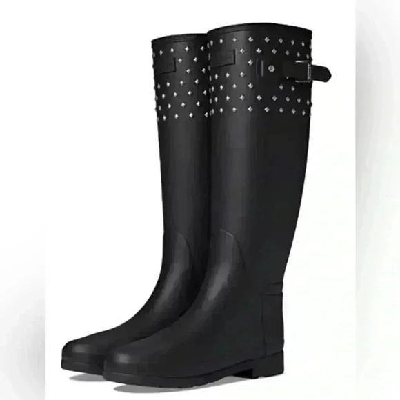 NEW Hunter Refined Tall Stud Cuff Black Boot Women’s Size 6 - Picture 1 of 9